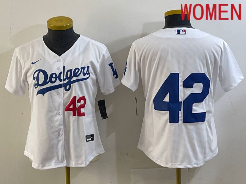 Women Los Angeles Dodgers #42 Robinson White 2024 Nike MLB Jersey style 1->women mlb jersey->Women Jersey